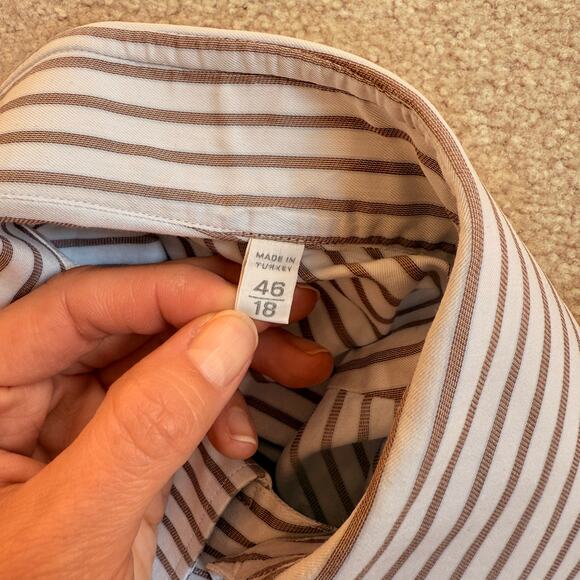 Ermenegildo Zegna Striped 100% Cotton Regular Fit Button-Down Shirt Men’s 18/46 - Picture 5 of 9